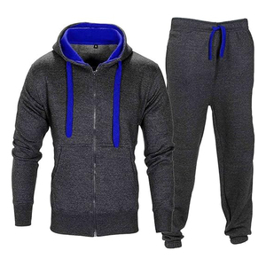 Haute qualité respirant hommes charbon bleu survêtement ensembles polaire deux pièces pull à capuche et pantalons de survêtement ensemble nouveau Style Slim Fit - Product Image 1