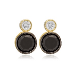 Boucles d'oreilles clous rondes en zircon noir, fabrication artisanale turque, bijoux en argent sterling 925, vente en gros - Product Image 4