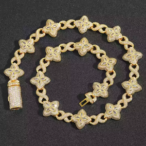 10mm plaqué or et argent chaîne à maillons Moissanite glacé trèfle à quatre feuilles collier cubain parfait usage quotidien cadeau de mariage - Product Image 5