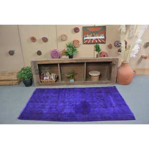Modern Classic 3x5 8ft <b>Purple</b> Vintage Turkish <b>Rug</b> Wool Patchwork Rectangle Design with Latex Backing for Teen Bedrooms - Product Image 1