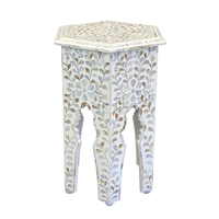 Table d'appoint hexagonale florale contemporaine en nacre incrustée, faite à la main, éco-responsable, avec cadre en bois durable, LAC