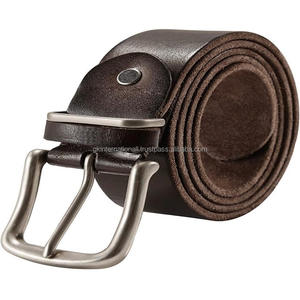 Cinturón informal de cuero de vaca de grano superior para hombres en cuero genuino de acabado marrón con hebilla y lazo niquelado sólido - Product Image 5