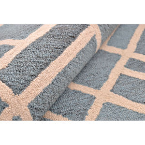 Modern <b>Abstract</b> Geometric Asymmetrical Maze Hand Tufted Woolen Carpet Linear Plaid Patchwork Blue and Beige Area <b>Rug</b> - Product Image 3