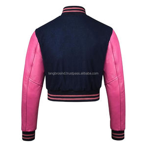 Veste universitaire personnalisée pour femmes 2024, veste de baseball unie teinte, coupe courte, longueur régulière, vente en gros, décoration tissée, coton - Product Image 3