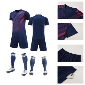 Ensemble de maillot et short de football personnalisé pour hommes, respirant, à séchage rapide, bleu marine, avec uniforme d'entraînement léger antibactérien - Product Image 1