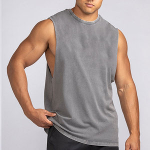 Camiseta sin mangas de verano para hombre, diseño lavado, corte personalizado, estilo largo, unisex, tallas grandes, transpirable, 100% algodón, material jersey - Product Image 4