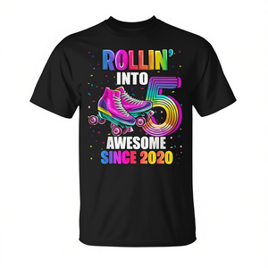 T-shirt à thème patinage pour filles de 5 ans, haut de fête en coton à manches courtes et col rond pour enfants - Product Image 2