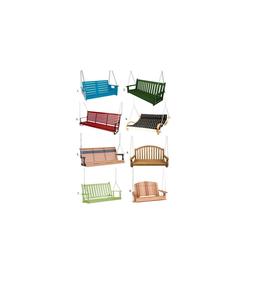 Traditional porch wooden <b>swing</b> for comfortable outdoor seating with long hanging <b>ropes</b> and a charming rustic aesthetic - Product Image 1