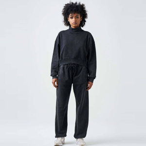 เสื้อสเวตเตอร์คอกลมผ้าเฟรนช์เทอร์รี่สำหรับสตรีชุดใส่อยู่บ้านสองชิ้นสวมใส่สบายเหมาะสำหรับชุดลำลองและพักผ่อน - Product Image 1