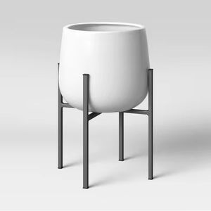 Maceta redonda de metal blanco de primera calidad con soporte hecho a mano para decoración de jardín interior-A granel - Product Image 5