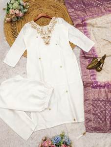 Kurti Churidar Bottom Dupatta en viscose de soie de haute qualité, brodé, design ethnique moderne, décontracté, pour soirée, pour femmes, long - Product Image 3