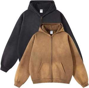 Sweat à capuche surdimensionné à fermeture éclair en coton 100% lourd 480 g/m², lavage délavé vintage, impression personnalisée du logo, fabrication sur mesure - Product Image 2