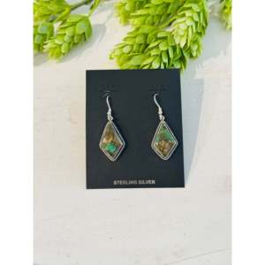 Southwest Handmade Royston Turquoise & Sterling <b>Silver</b> Drop <b>Earrings</b> Geometric <b>Dangle</b> Design - Product Image 5