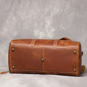 Leather Weekender Duffel Bag with Zipper Closure and <b>Shoe</b> Compartment Brown Travel Bag - Product Image 4