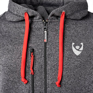Custom Wholesale Men Fleece Hoodie Soft Knit Jacket Warm Inner Fleece <b>Red</b> Zip & Drawstring Side Pockets 300GSM Cotton - Product Image 4