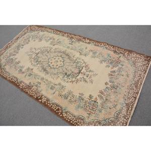 พรมตุรกีวินเทจคลาสสิกสีเบจสีน้ำตาล3.8 x 7.3ft ขนสัตว์เย็บปะติดปะต่อกันสี่เหลี่ยมผืนผ้าน้ำยางสนับสนุนกองกำมะหยี่ความสูงสำหรับห้องนั่งเล่น - Product Image 4