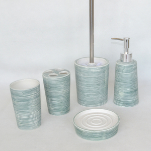 Juego de accesorios de baño de cerámica reciclada, colección de líneas de espuma de mar, decoración de baño cian sostenible al por mayor | Fábrica de cerámica YST - Product Image 4
