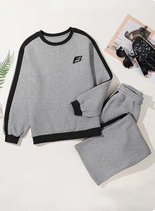 Conjunto de sudadera con cuello redondo para mujer, jersey de manga larga con rayas en contraste y pantalones de pierna ancha, conjunto informal de dos piezas a juego - Product Image 5