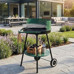 Barbecue Rotondo Moderno Verde BestBQ in Acciaio al Carbonio, Altezza Regolabile, Portatile con Ruote, 51xH.84.5 cm, per Feste, Alimentazione a Gas - Product Image 1