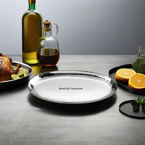 Bandeja Ovalada Decorativa para Servir, Diseño Martillado, Acabado Plateado, Alta Calidad, para Restaurantes, Hoteles y Fiestas - Product Image 4
