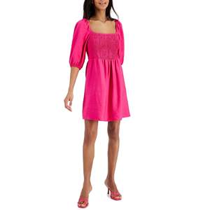 Abito Rosa Smocked da Donna Bar III con Maniche a Sbuffo, Colletto Quadrato e Vita Elastica, Taglia Media, Design Traspirante - Product Image 1