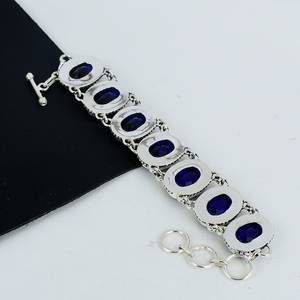 Blue Sapphire Gemstone Handmade 925 Sterling Silver Glowing Tennis <b>Bracelet</b> GIA Certified Luxury Jewelry Birthday Anniversary - Product Image 6