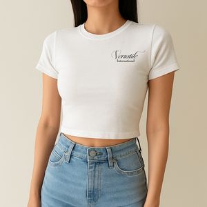 เสื้อครอปแขนสั้นผ้าคอตตอนเนื้อนุ่มพิมพ์โลโก้ได้ตามต้องการเสื้อผ้าลำลองเข้ารูปสำหรับฤดูร้อน - Product Image 1