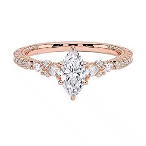 Anillo de diamantes de moissanita de corte Marquesa hecho a medida, joyería para mujer, promesa 925, plata, chapado en oro, boda, anillo de diamantes Marquesa - Product Image 5