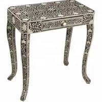 Table basse Art Déco moderne en résine avec incrustations d'os blanc et bleu, hauteur réglable, pour salon, chambre ou hôtel