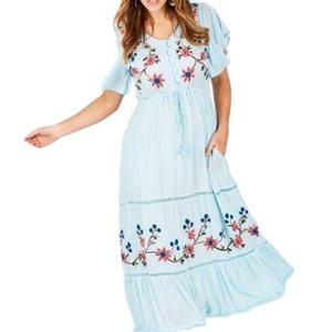 Dernière robe longue et élégante de luxe pour femmes avec volant, manches courtes, taille naturelle tissée écologique - Product Image 1