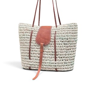 Sac fourre-tout de plage léger de style bohème marocain, couleur unie, fermeture à cordon, pompon, logo personnalisé - Product Image 2