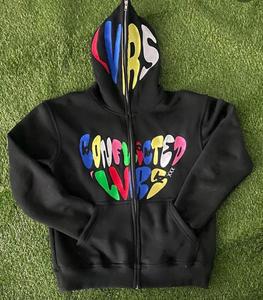 Sudadera con cremallera de peso pesado OEM 2025 con parches bordados y cremallera de alta calidad. - Product Image 3
