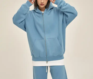 Qualité luxe personnalisé, sweat à capuche à double fermeture éclair, sweat à capuche en polaire à épaules tombantes, sweats à capuche lourds à double fermeture éclair pour hommes - Product Image 3