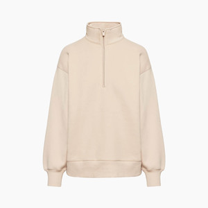 Conjunto de chándal de jersey con media cremallera Beige para mujer, conjunto de 2 piezas, Sudadera de cuello alto y pantalones de Jogger de ajuste relajado - Product Image 6