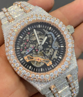 Reloj Hip Hop Personalizado de Acero Inoxidable con Esfera de Cristal Analógica, Diamantes Moissanite de Corte Brillante Redondo con Claridad VVS para Hombre