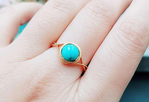 Impressionnant fait à la main en argent Sterling plaqué or Larimar bague en pierres précieuses 10mm lunette réglage forme ronde bijoux pour l'été avec cadeau - Product Image 5