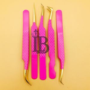 Pinces à épiler roses de qualité supérieure, pinces à épiler pour extensions de cils, pinces à épiler pour cils de vison, acier inoxydable, pointe dorée, volume russe, logo personnalisé, MOQ - Product Image 4