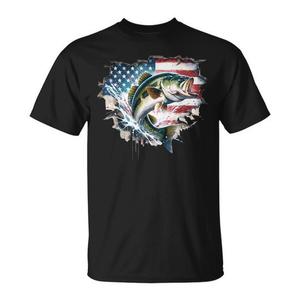 T-shirt de pêche au bar avec drapeau américain, T-shirt promotionnel avec drapeau américain pour les passionnés de pêche au bar - Product Image 1