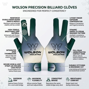 Gants de snooker portables légers sur mesure, accessoires professionnels pour queue de billard, en tissu extensible, pour droitiers et gauchers - Product Image 3