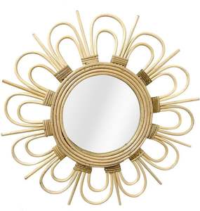 Marco de espejo de ratán de flor redonda hecho a mano Vintage Color Natural para decoración de pared en baño sala de estar hogar hoteles hecho India - Product Image 2