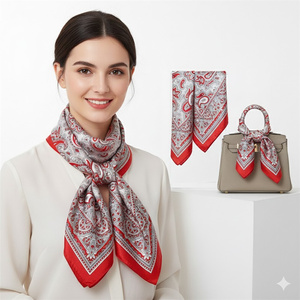 Écharpe carrée en satin personnalisée de 90 cm avec motif cachemire <span class=keywords><strong>rouge</strong></span> et bordure pour femme, cadeau de luxe et <span class=keywords><strong>foulard</strong></span> d'église - Product Image 1