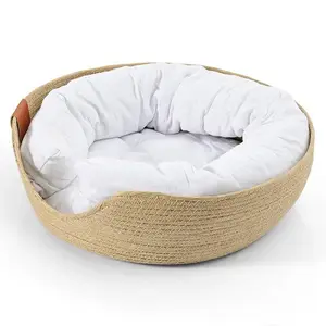 Eco-friendly woven cat basket in bamboo wicker pet house basket for pet furniture for small animals wholesale from Vietnam