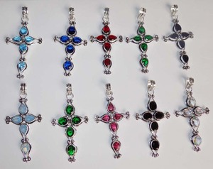 À la mode Point forme croix pendentif gemmes mixtes 8X10mm lunette ensemble fait à la main 925 en argent Sterling Vintage chaînes de fiançailles pour les femmes - Product Image 2