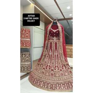 La mejor calidad de terciopelo Lehenga Choli Heavy Zari Work Ladies Girls Party Wear Lehenga Choli con Dupatta a juego a la venta - Product Image 4