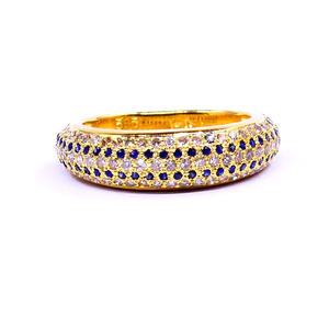 Luxury Fashionable 14K Yellow Gold <b>Blue</b> Sapphire Gemstones Celeb Style Charm Eternity Single Cut Diamond Ring - Product Image 2
