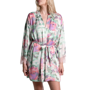 เสื้อคลุมผ้าซาตินสำหรับผู้หญิงชุดนอนผ้าไหม100% ติดป้ายโลโก้ตามต้องการ - Product Image 1