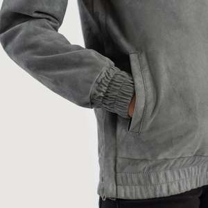 Breathable Grey Hooded <b>Suede</b> Pullover <b>Jacket</b> - Product Image 6