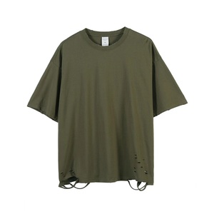 T-shirt vintage personnalisé de qualité supérieure à manches courtes T-shirt déchiré à trous T-shirt de sonnerie en gros T-shirt vierge pour hommes - Product Image 4