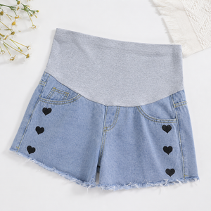 Shorts amples d'été pour femmes enceintes, vêtements d'extérieur, shorts <span class=keywords><strong>en</strong></span> <span class=keywords><strong>jean</strong></span> décontractés avec motif cœur pour vêtements de grossesse - Product Image 3
