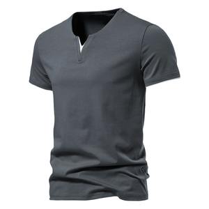 Camisetas de Verano de Alta Calidad para Hombre, Camisetas Henley de Manga Corta, Camisetas Básicas de Algodón Casual de Corte Ajustado con Cuello en V - Product Image 3